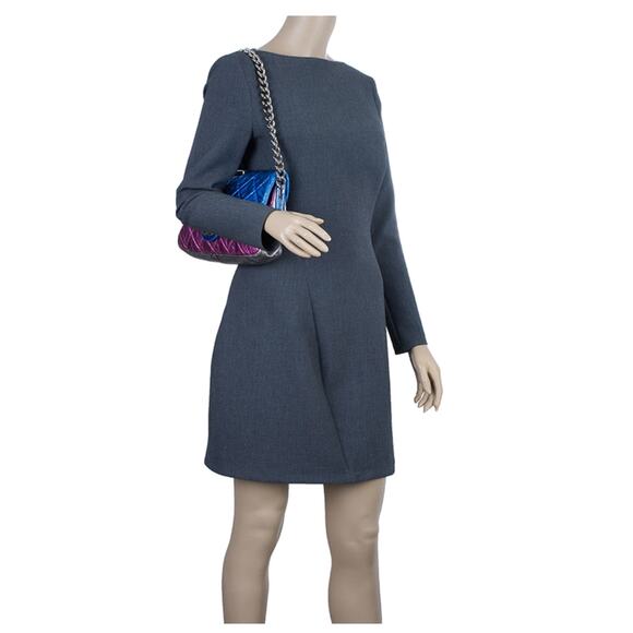 Chanel Metallic Shoulder Bag CC Matelasse Quilted Leather Pink/Blue/Black/Silver - Picture 3 of 16